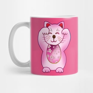 Two paws up pink maneki neko lucky cat Mug